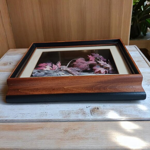 Vintage MCM Feather Art Shadow Box  3D Art Pastel Birds Artisan Handcrafted - Picture 4 of 15